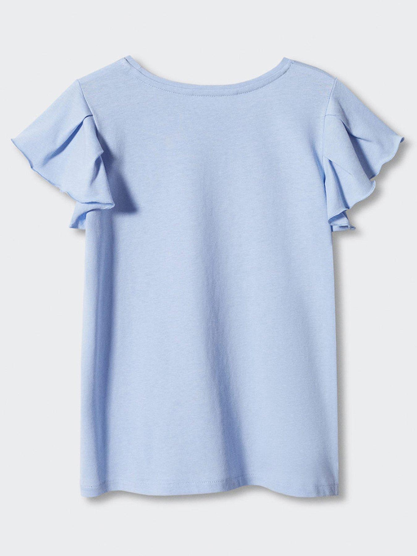  image of mango-girls-fluted-short-sleeve-tshirt-light-blue