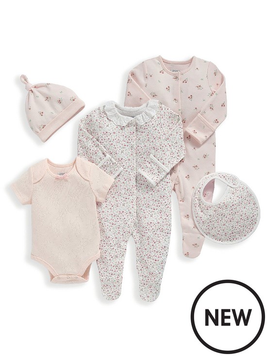 front image of mamas-papas-baby-girls-5-piece-floral-set-pink