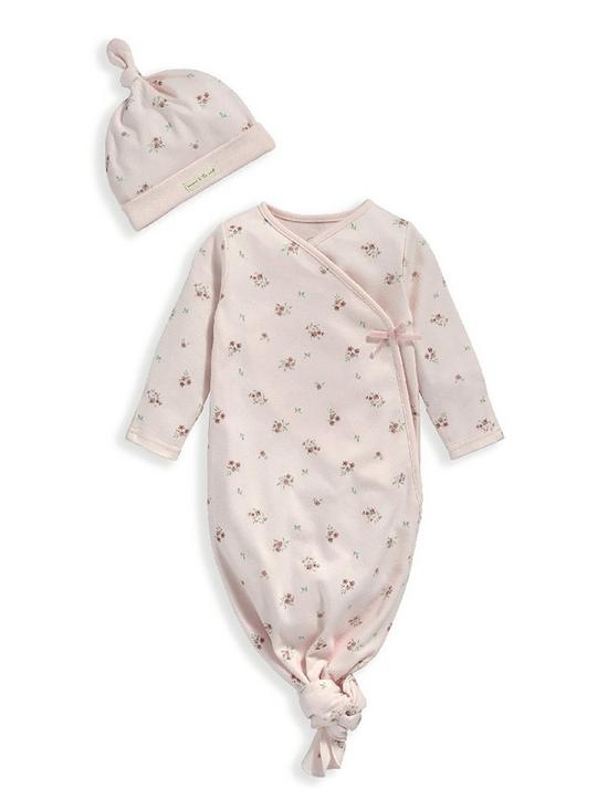 front image of mamas-papas-baby-girls-2-piece-floral-knot-sleepsuit-set-pink