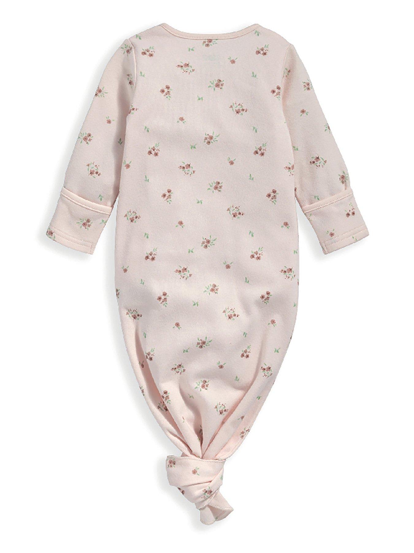  image of mamas-papas-baby-girls-2-piece-floral-knot-sleepsuit-set-pink