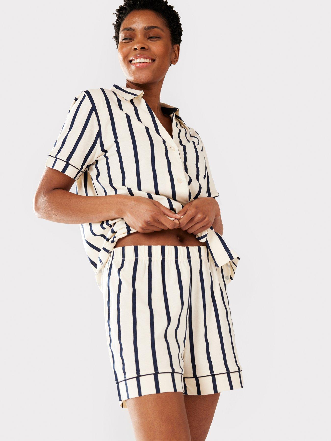 Image 5 of 6 of CHELSEA PEERS V Neck&nbsp;Button Up&nbsp;Short Pyjama Set - Navy Stripe