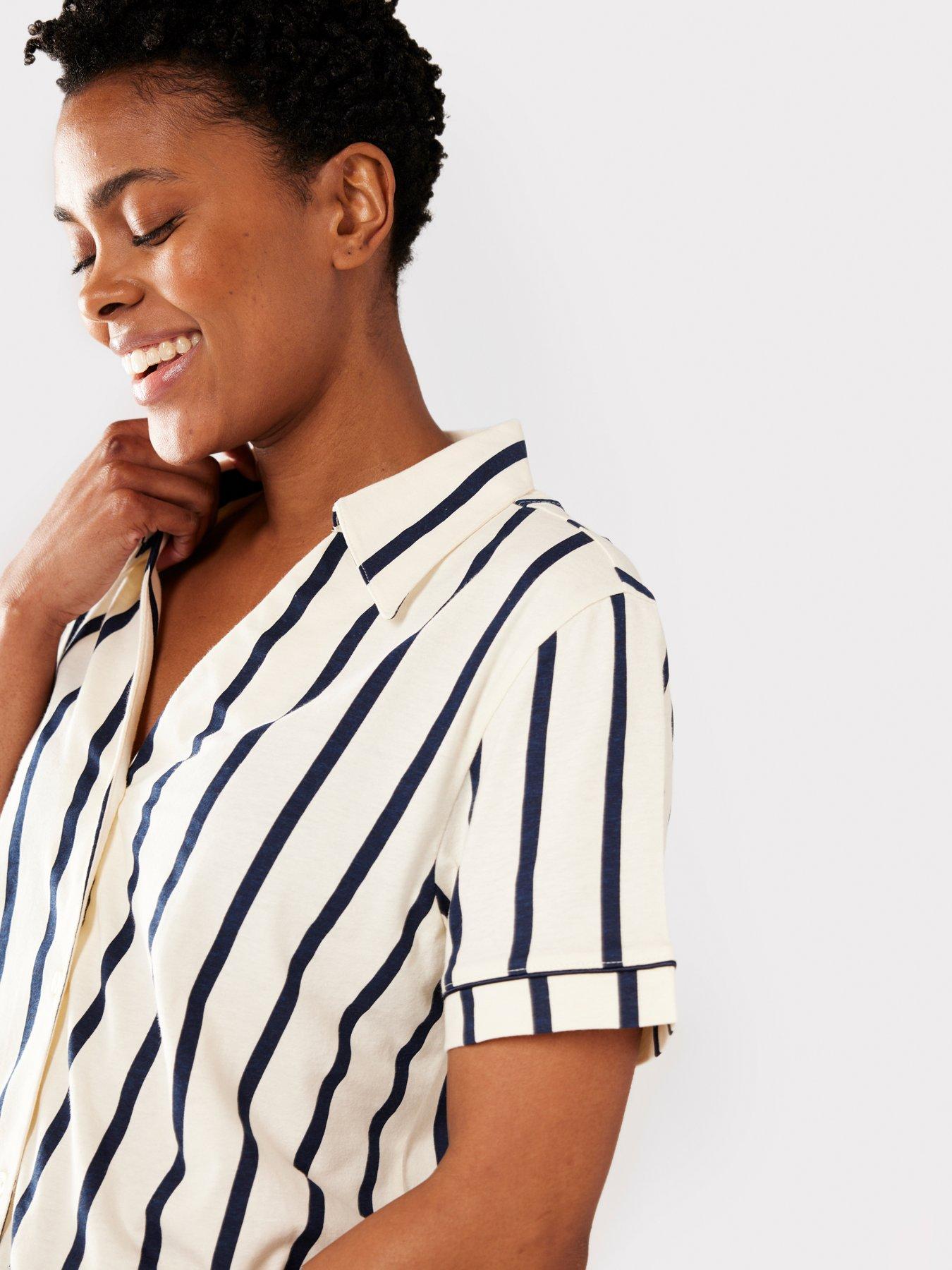 Image 6 of 6 of CHELSEA PEERS V Neck&nbsp;Button Up&nbsp;Short Pyjama Set - Navy Stripe