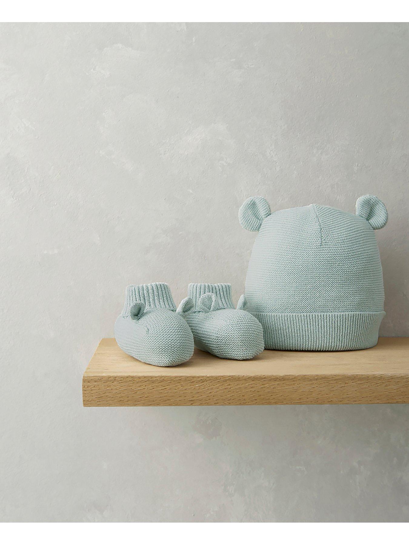  image of mamas-papas-baby-boys-knit-hat-amp-bootie-set-green