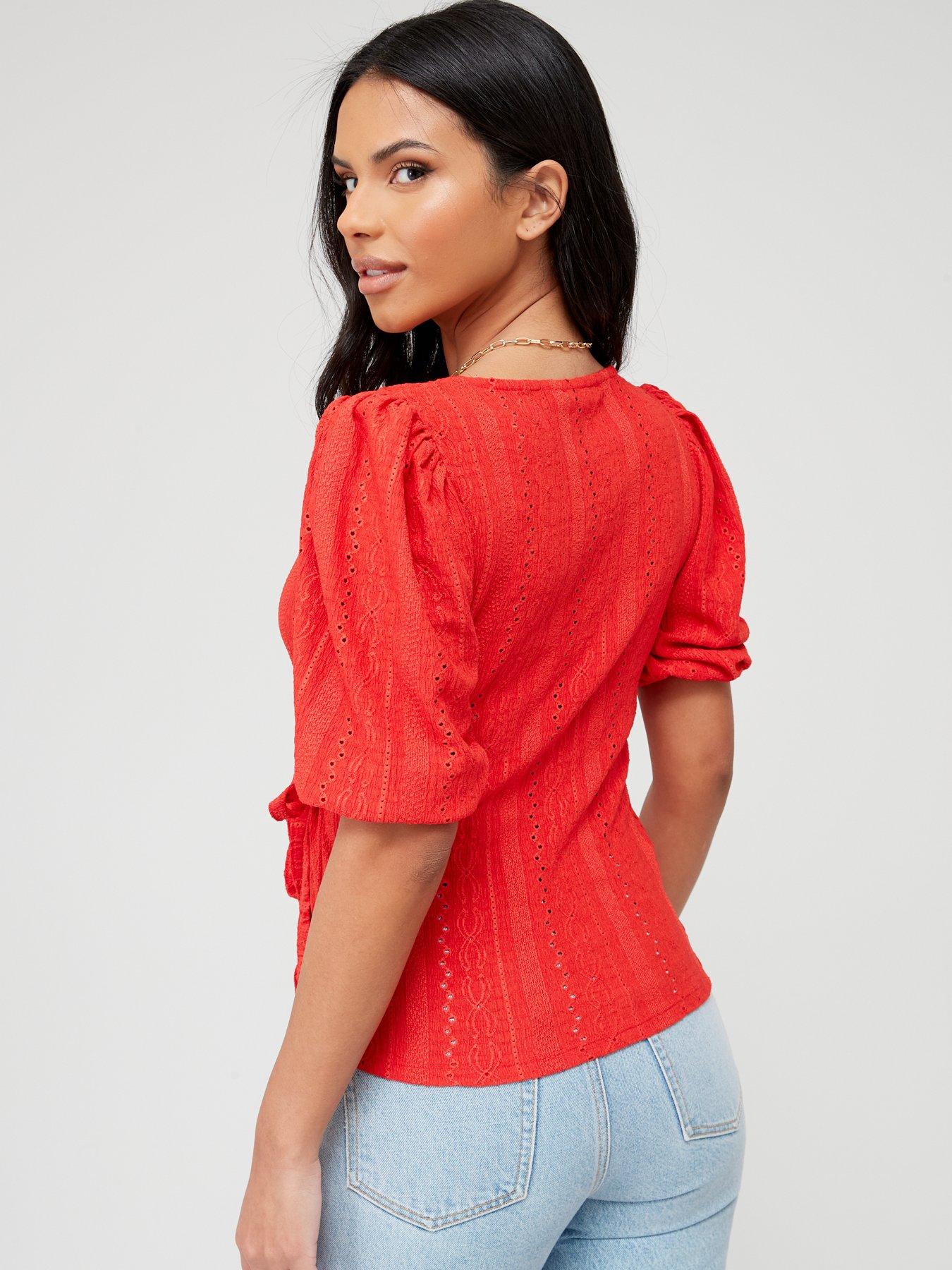 V by Very Broderie Wrap Top - Red