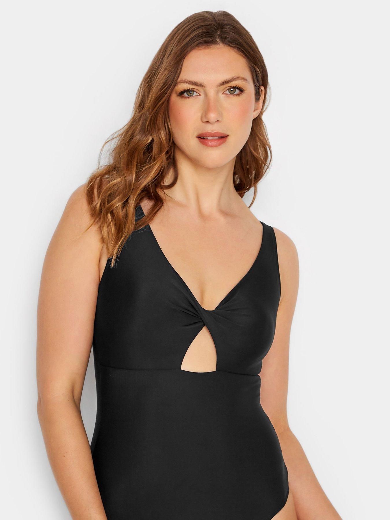  image of long-tall-sally-black-twist-cut-out-swimsuit