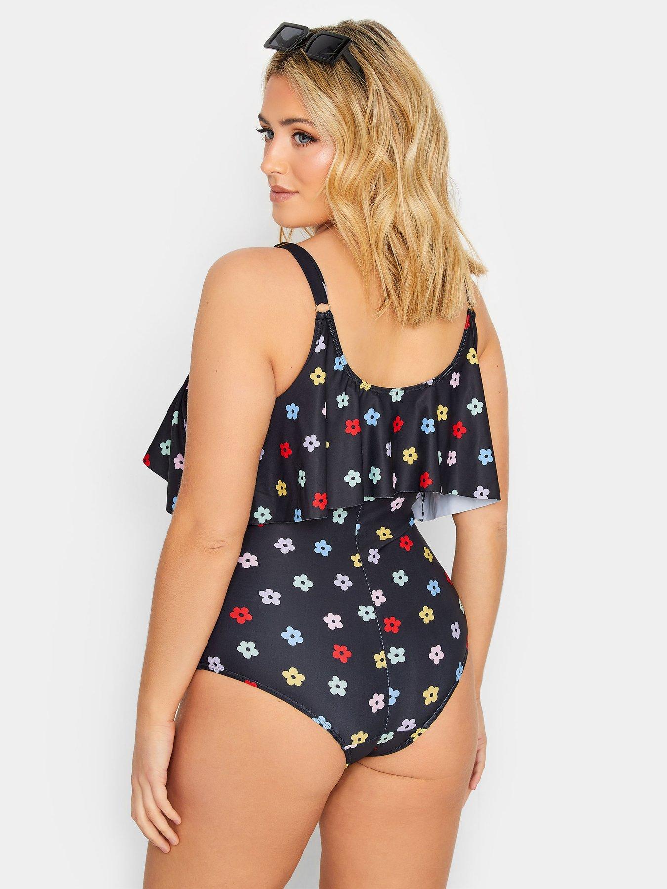 stillFront image of yours-naiumlve-daisy-frill-chain-swimsuit-black