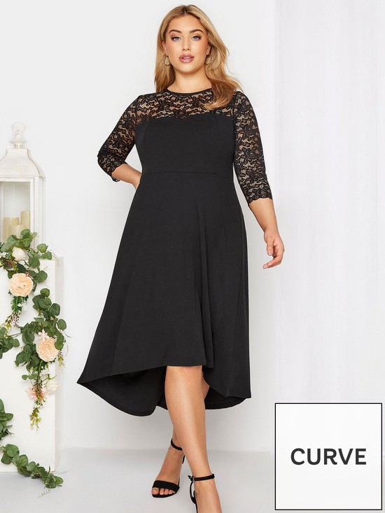 front image of yours-lace-high-low-dress