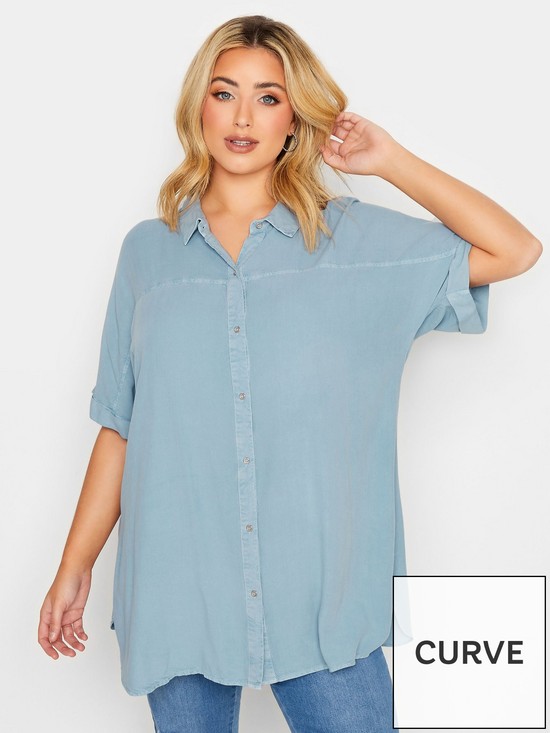 front image of yours-short-sleeve-denim-shirt-chambray