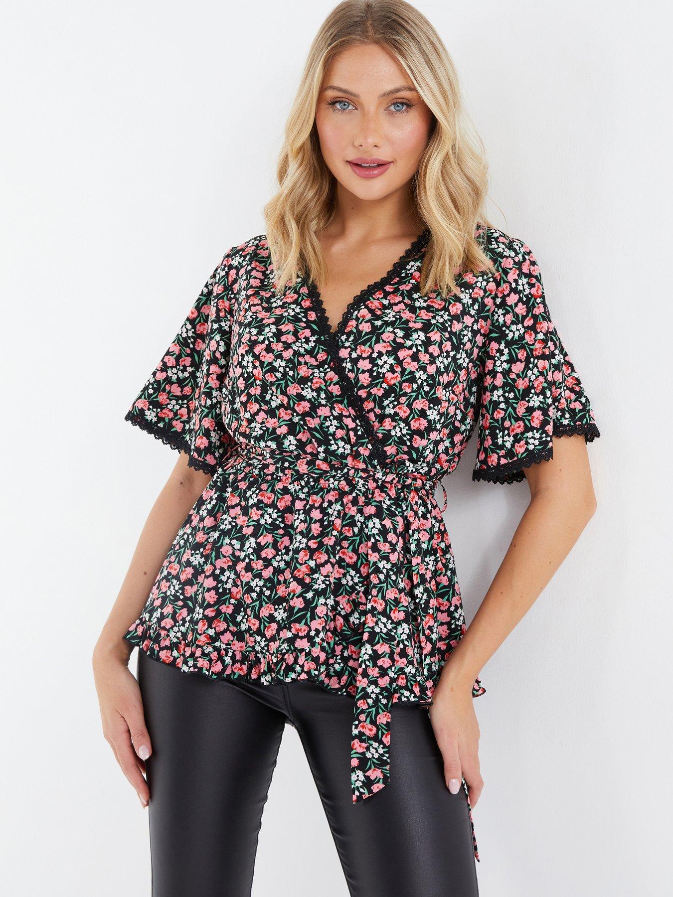 Quiz Floral Print Crochet Peplum Top