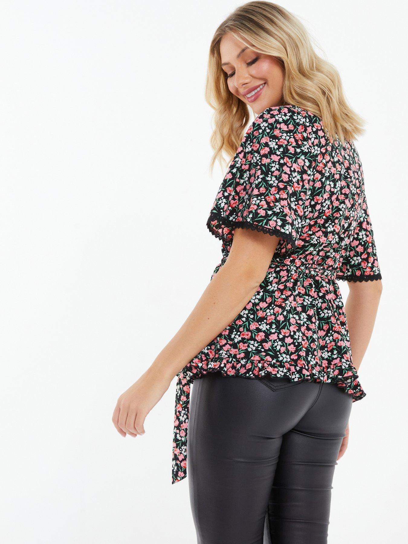 Quiz Floral Print Crochet Peplum Top