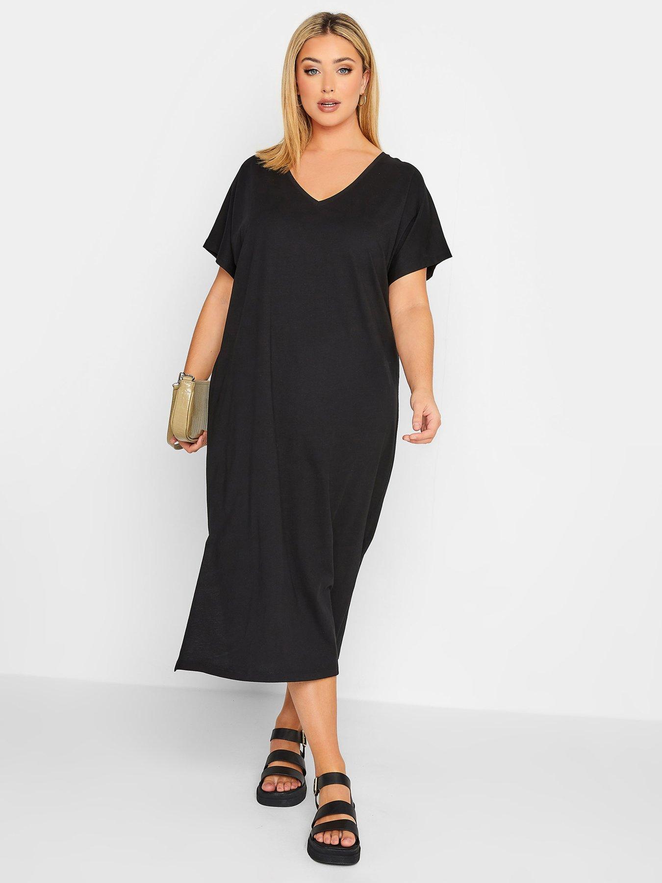 front image of yours-side-split-t-shirt-dress-black