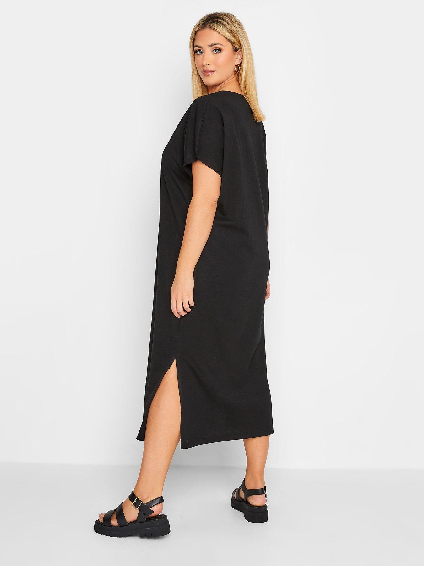 stillFront image of yours-side-split-t-shirt-dress-black