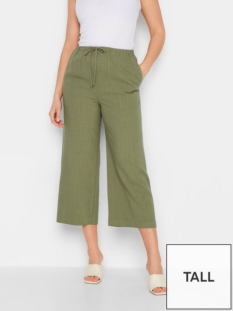 long-tall-sally-khaki-wide-leg-linen-crop-trouser