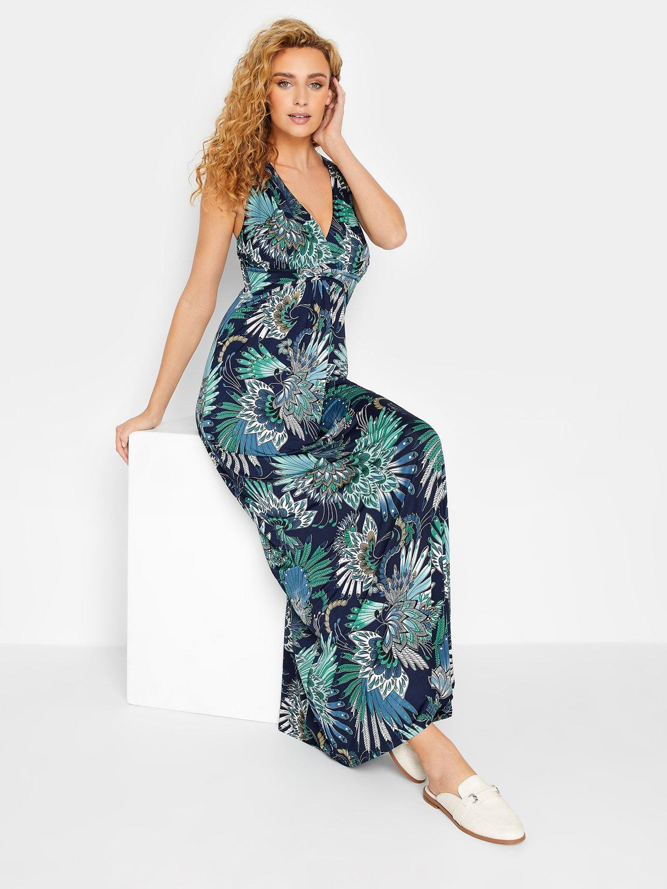  image of long-tall-sally-blue-v-neck-floral-maxi-dress