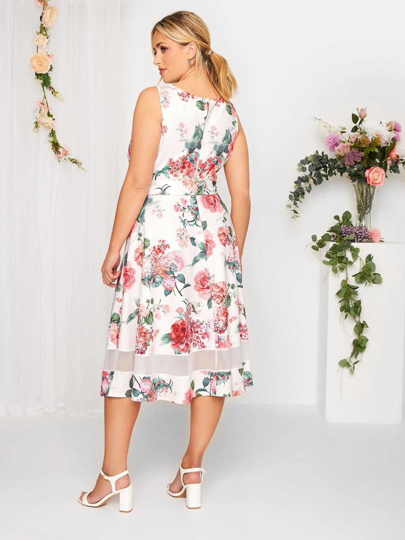  image of yours-floral-mesh-panel-skater-dress-whitepink