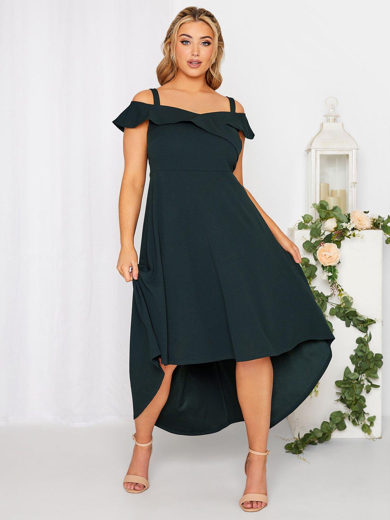 front image of yours-high-low-bardot-dress-black