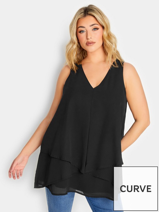 front image of yours-layered-sleeveless-top-black