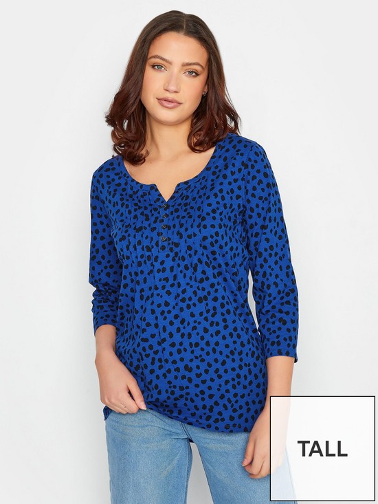 front image of long-tall-sally-nbspanimal-print-henley-top-blue