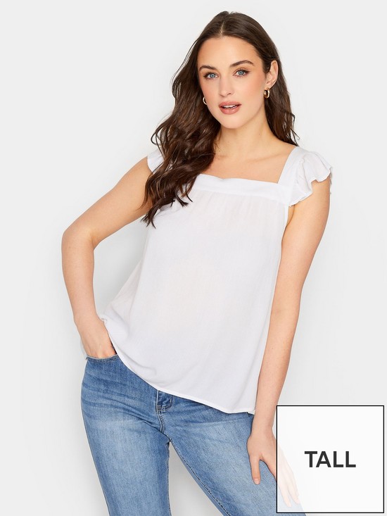 front image of long-tall-sally-cheese-cloth-frill-top-white