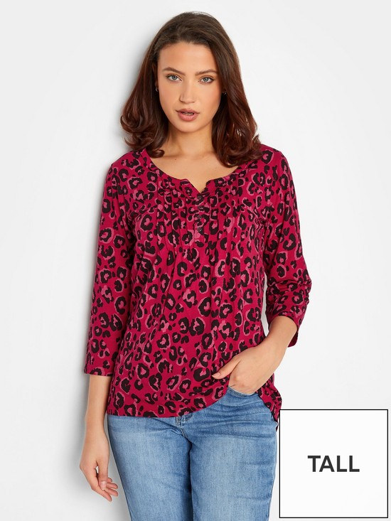 front image of long-tall-sally-animal-print-henley-top--nbsppinknbsp