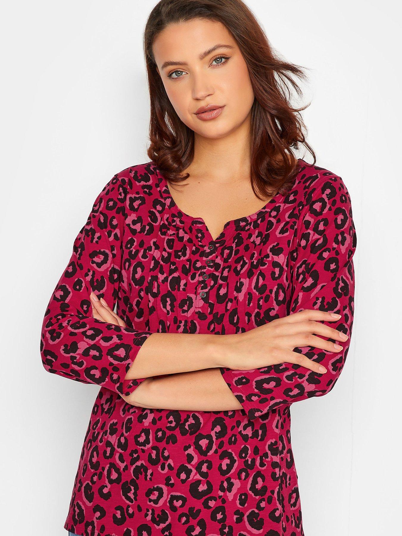  image of long-tall-sally-animal-print-henley-top--nbsppinknbsp