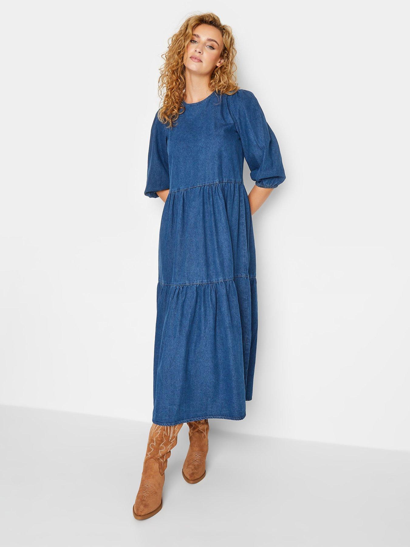 undefined Tiered Midi Dress - Mid Wash