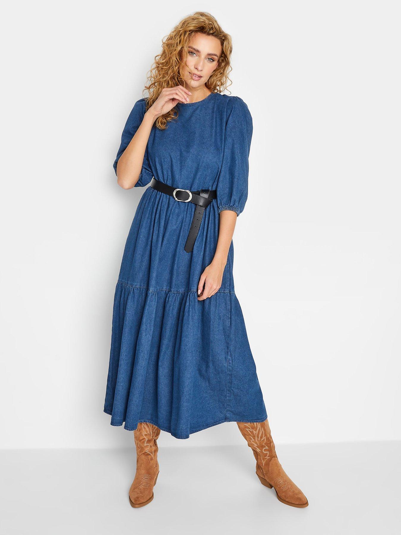  image of long-tall-sally-tiered-midi-dress-mid-wash