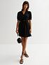 image of new-look-puff-sleeve-belted-mini-shirt-dress-black