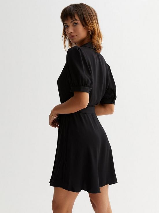 stillFront image of new-look-puff-sleeve-belted-mini-shirt-dress-black