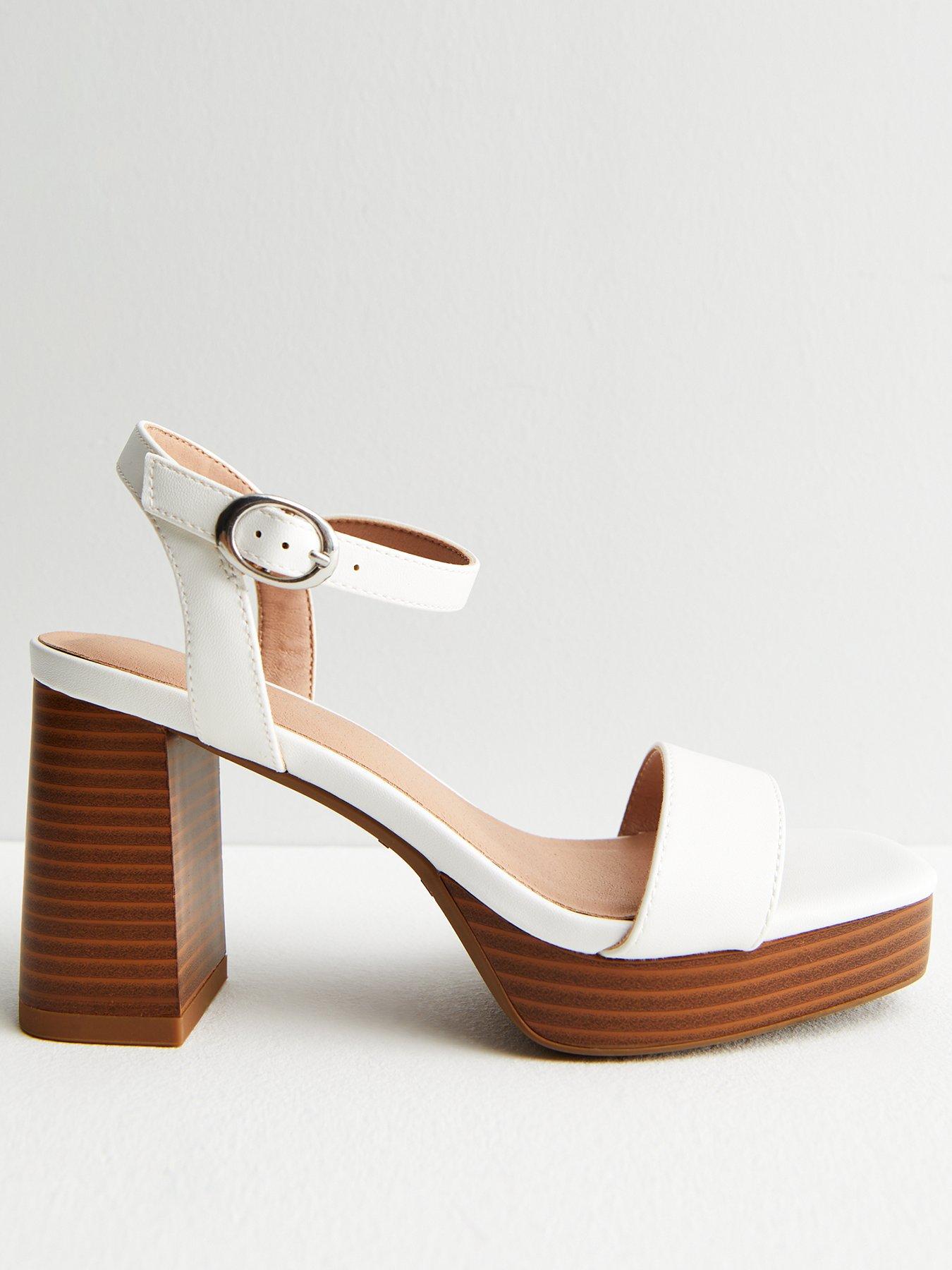 New Look White Leather Look 2 Part Block Heel Sandals