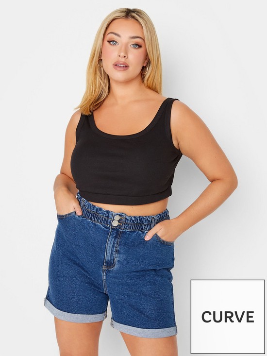 front image of yours-elastaic-waist-short-mid-blue
