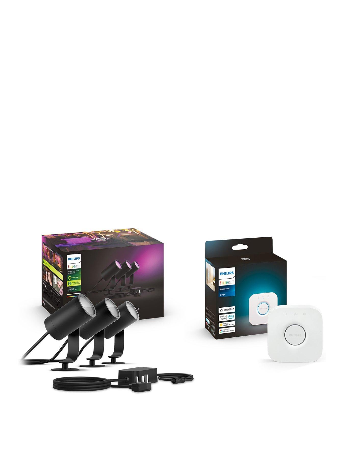 Philips Hue Hue Lily White and Colour Ambiance Outdoor Smart Spotlight Base Kit with Hue Bridge