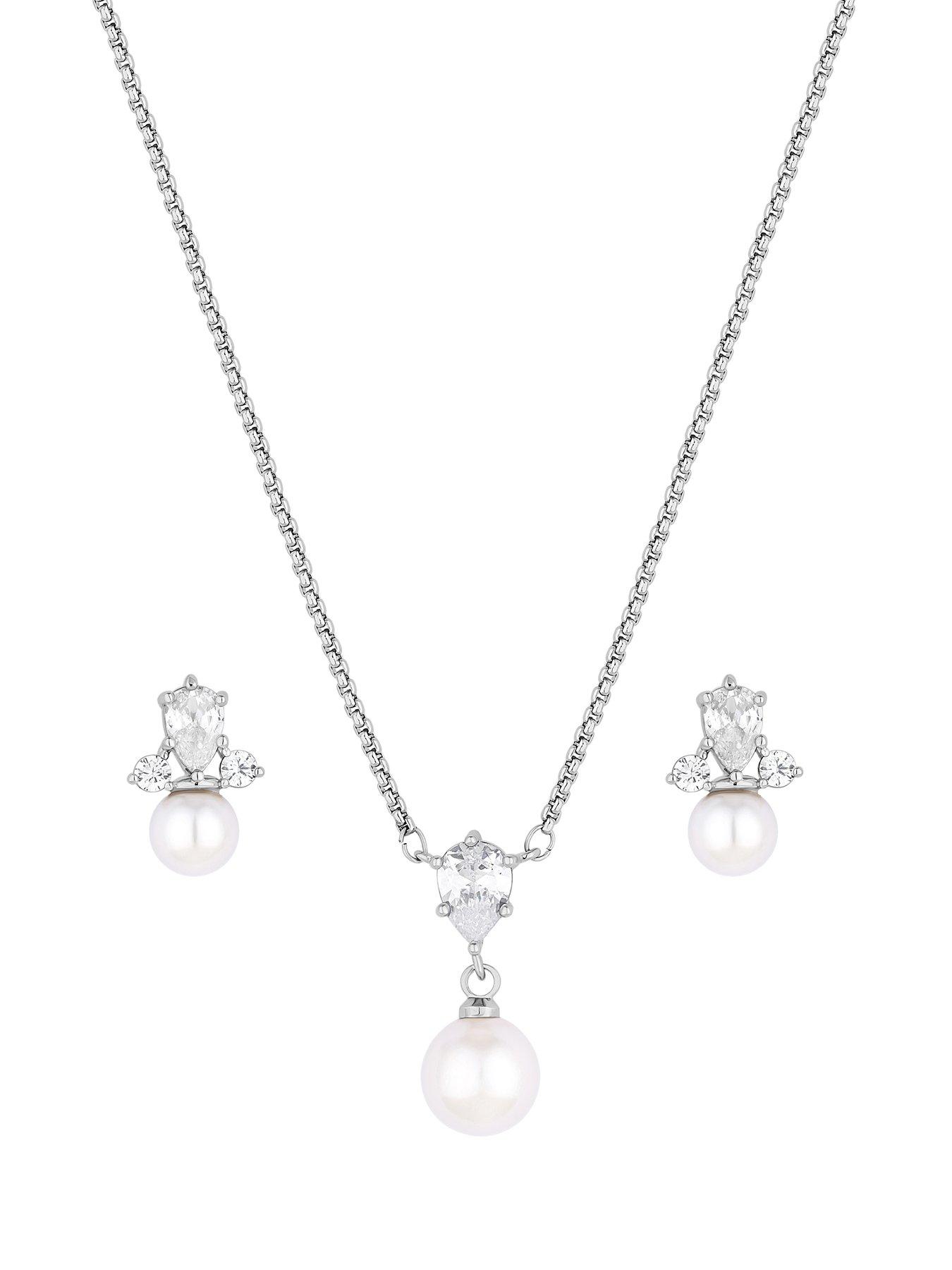  image of jon-richard-rhodium-plated-and-pearl-set-gift-boxed