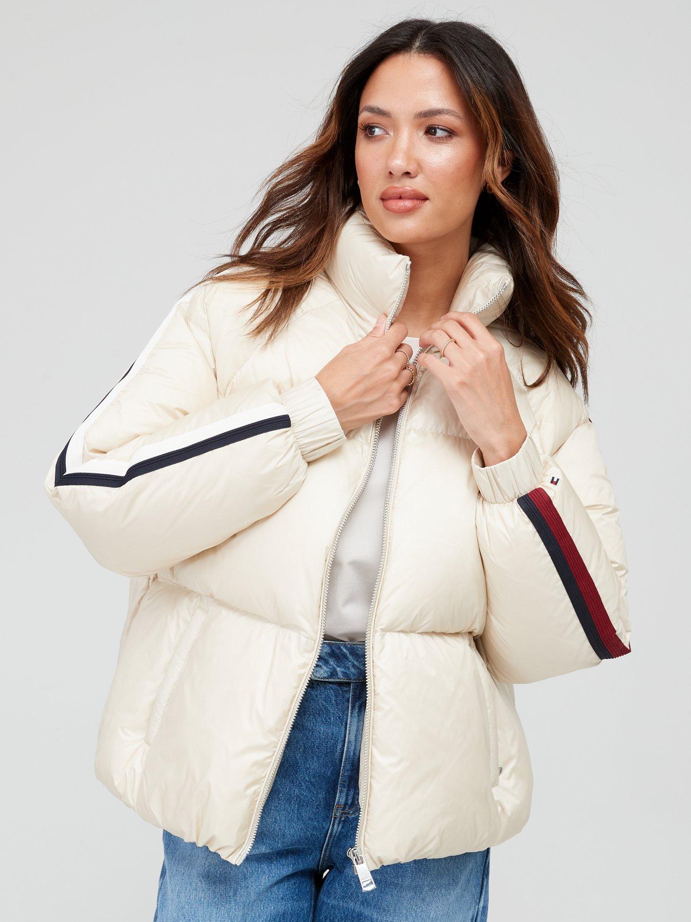 Stripe Sleeve Modern Padded Down Jacket Beige