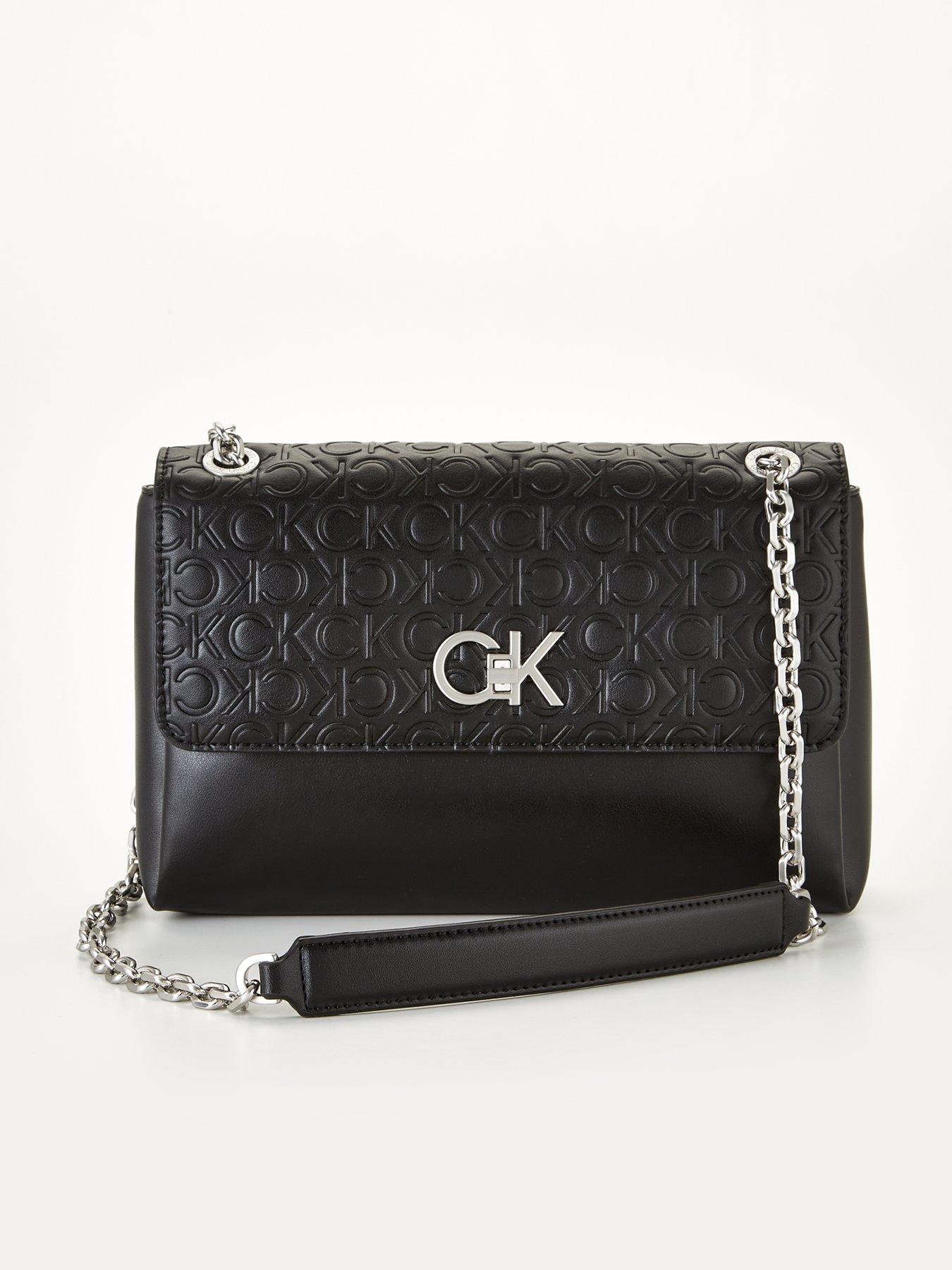 Calvin Klein Embossed Monogram-Pattern Crossbody Bag - Black for Women