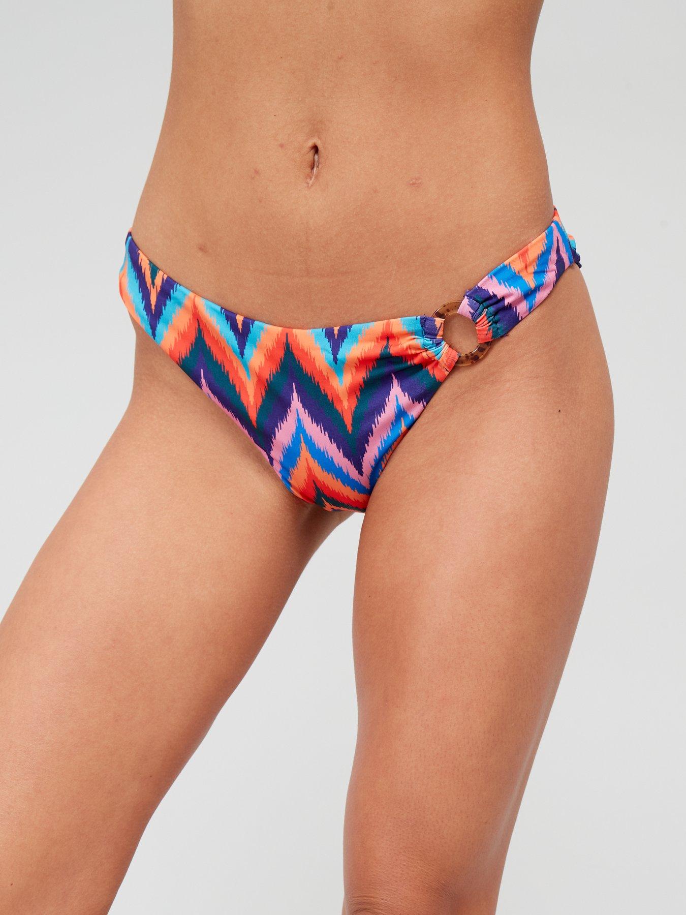 Ring Detail Ruched Bikini Brief - Multi