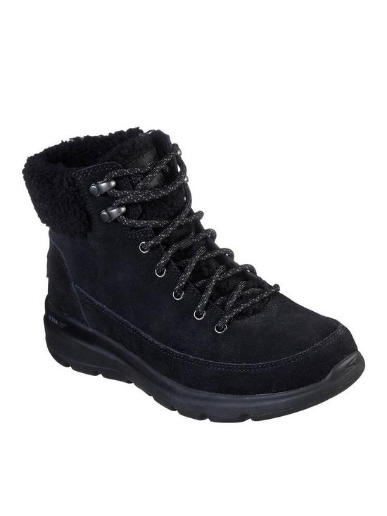 front image of skechers-glacial-ultra-suede-lace-up-sneaker-boot-black-suede