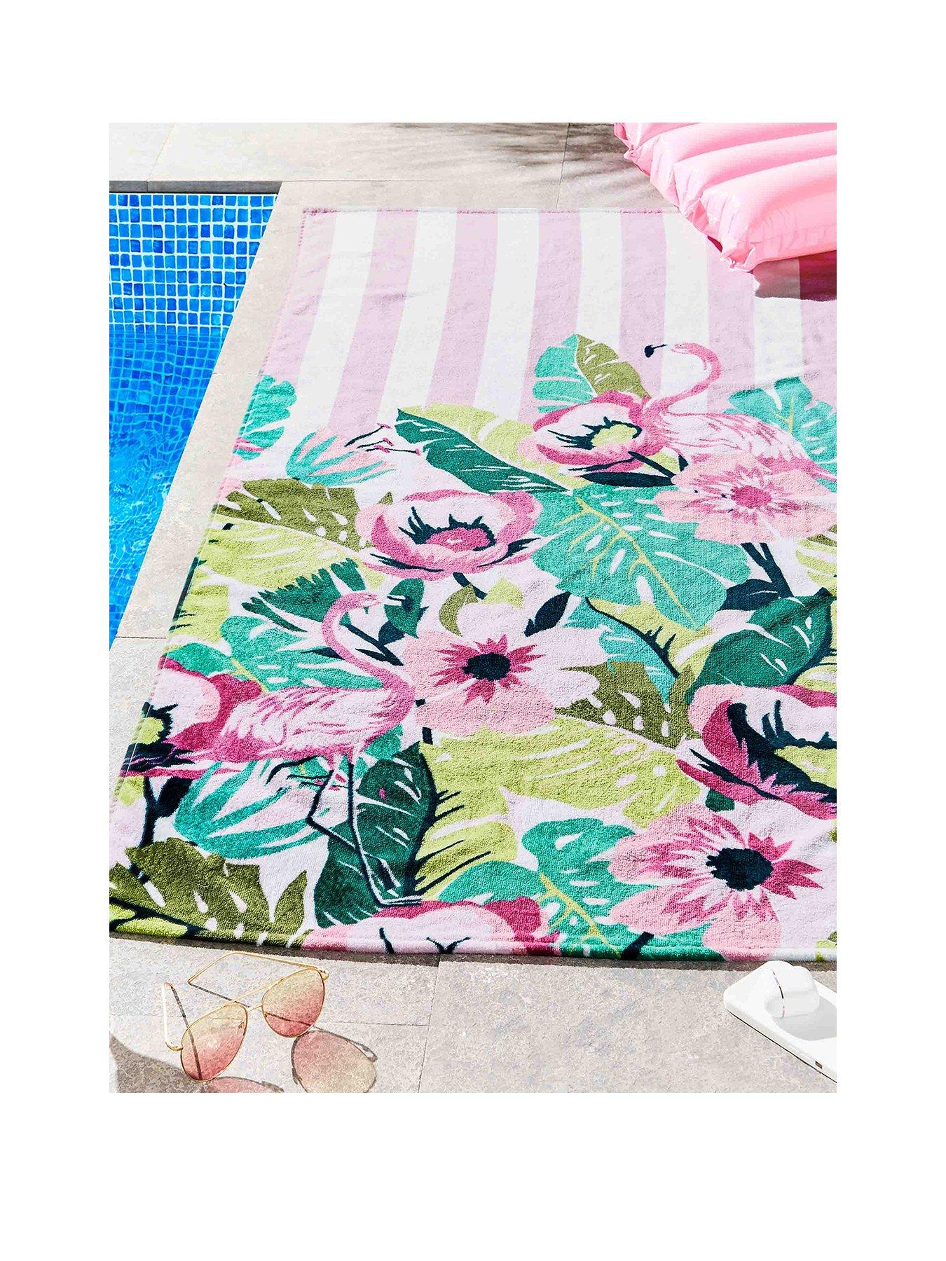Sassy B Tropical Flamingo Stripe Beach Towel