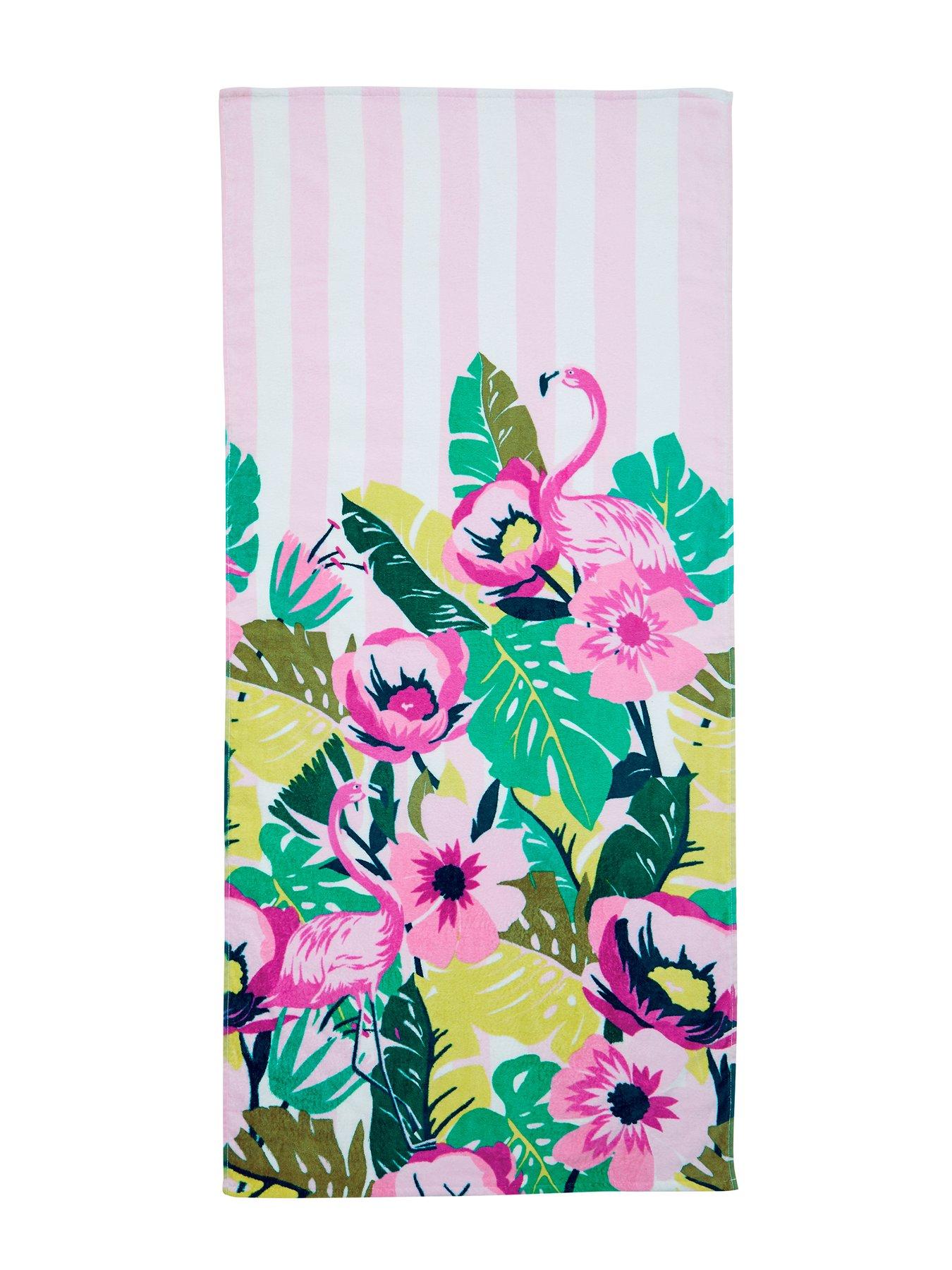 Sassy B Tropical Flamingo Stripe Beach Towel