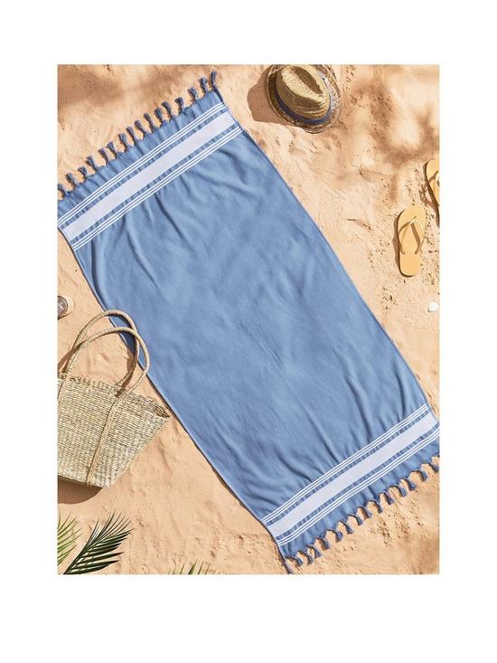 front image of catherine-lansfield-hammam-beach-towel--blue