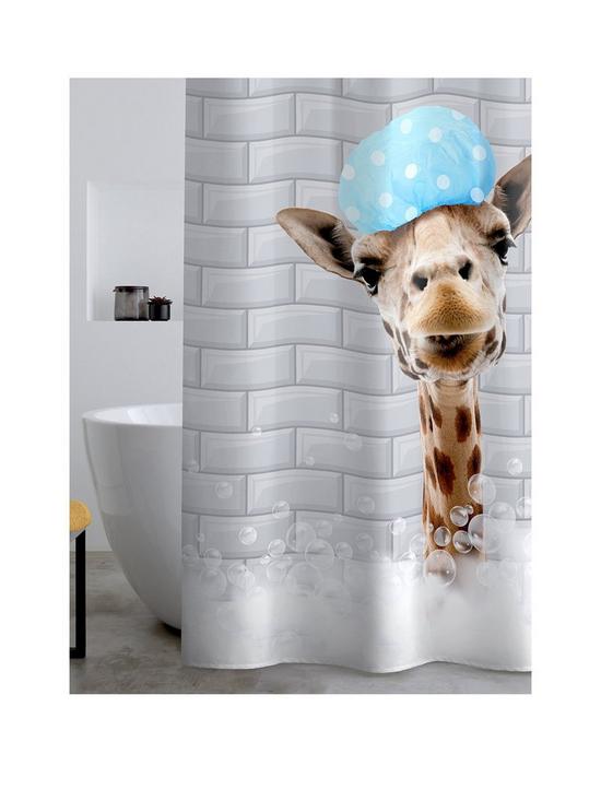 front image of catherine-lansfield-bubble-bath-giraffe-shower-curtain