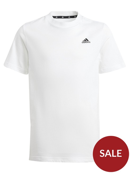 front image of adidas-sportswear-essentials-junior-unisex-small-logo-tee-whiteblack