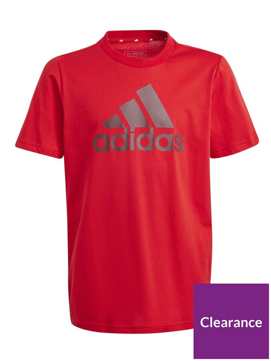 front image of adidas-sportswear-essentials-junior-unisex-big-logo-tee-red