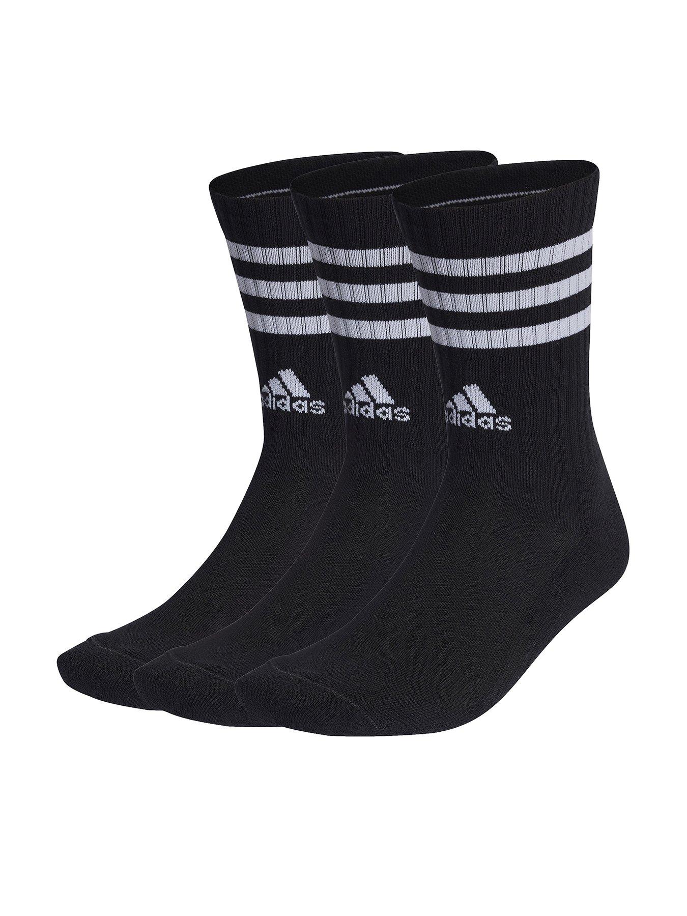 undefined Unisex 3 Pack Cushioned 3 Stripe Crew Socks - Black