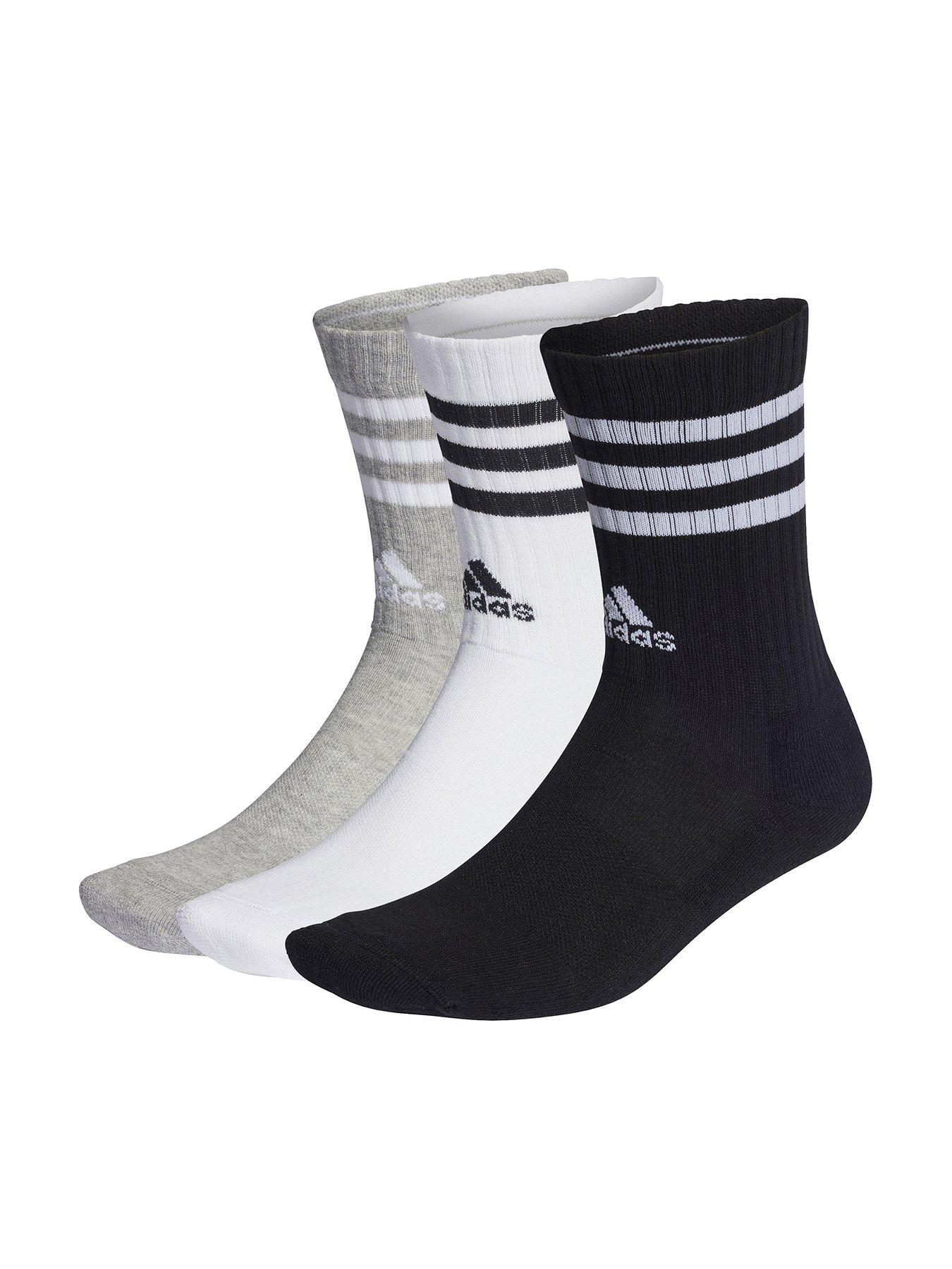 undefined Unisex 3 Pack Cushioned 3 Stripe Crew Socks - White/Grey