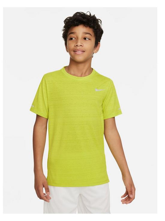 front image of nike-older-boys-dri-fit-miler-running-t-shirt-green
