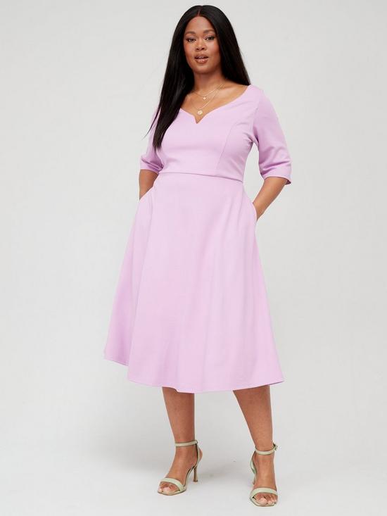 front image of city-chic-cute-girl-elbow-sleeve-dress-purple