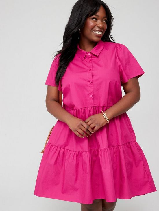 front image of city-chic-tier-shirt-dress-pink