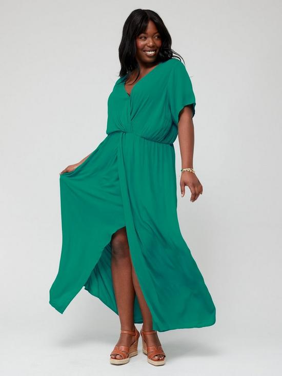 front image of city-chic-knot-front-maxi-dress-green
