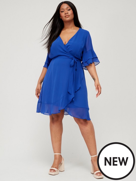 front image of city-chic-flutter-frill-dress-blue
